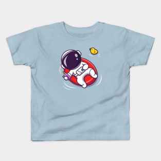 Cute Astronaut Summer Floating On Beach With Balloon Kids T-Shirt